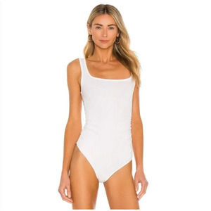 n:philanthropy Women White Ribbed Bodysuit Tank Side Ruching Size M NWT